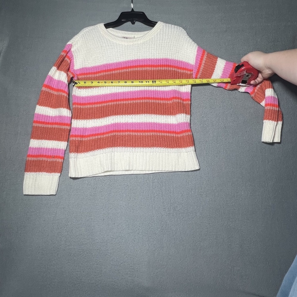 SO Women's Plus Size 16 White Pink Orange Striped Ribbed Knit Sweater Pullover - Picture 2 of 6